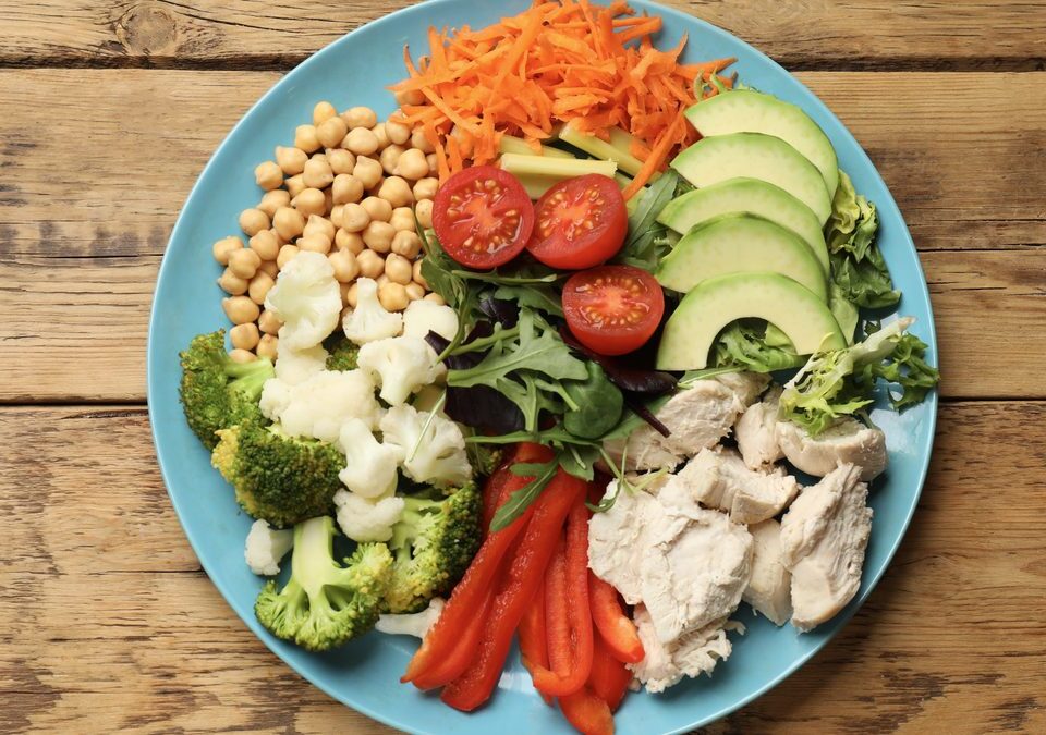 Protein ve sebze içeren dengeli bir tabak